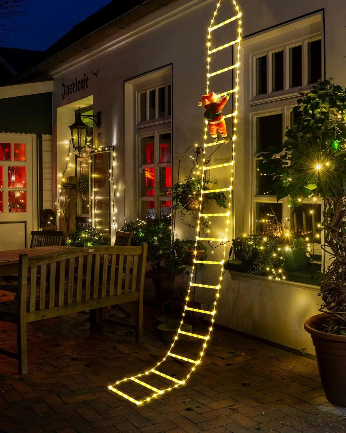 Christmas LED Ladder Lights with Climbing Santa Indoor Decoration