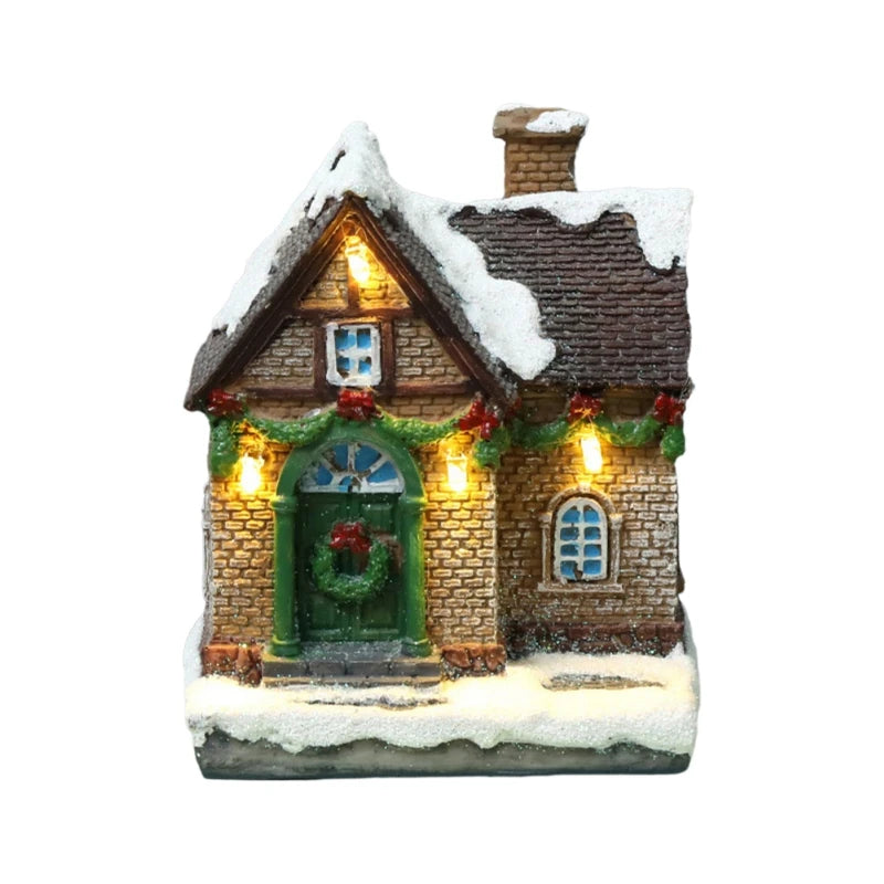 Christmas Led Light House Christmas Tree Ornaments LED Resin Small Village House Xmas Glow Happy New Year Decors Without Battery