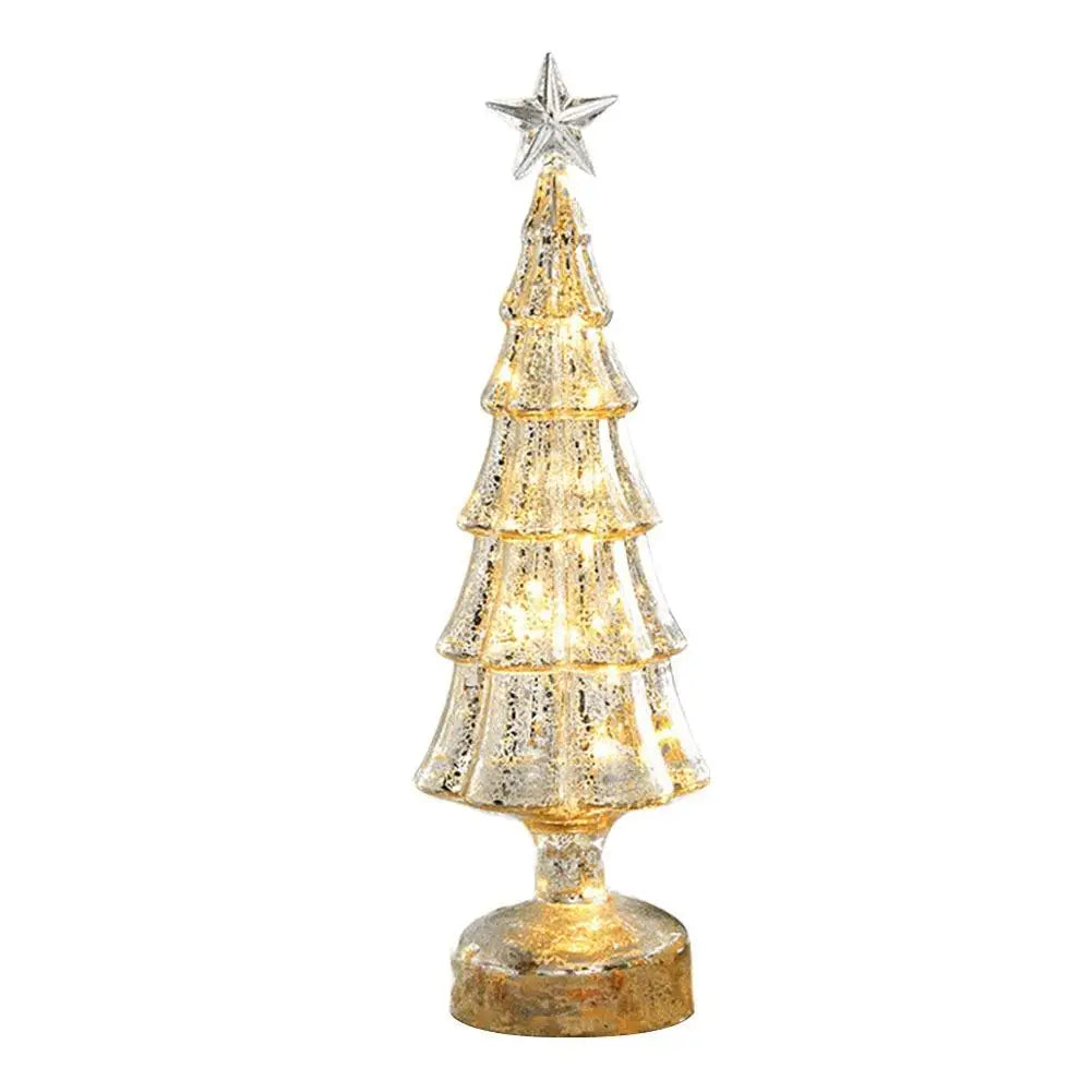 Christmas Tree with Lights Lighted Glass Christmas Tree Battery Operated Christmas Tree Night Lights Tabletop Decor Mini Glass