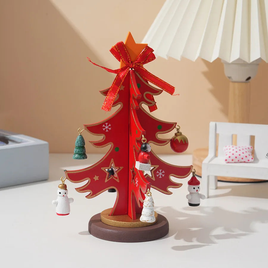 Christmas Wooden Christmas Tree Ornament With Hanging Trinket Children Gift DIY Mini Christmas Tree Festival Home Table Decor