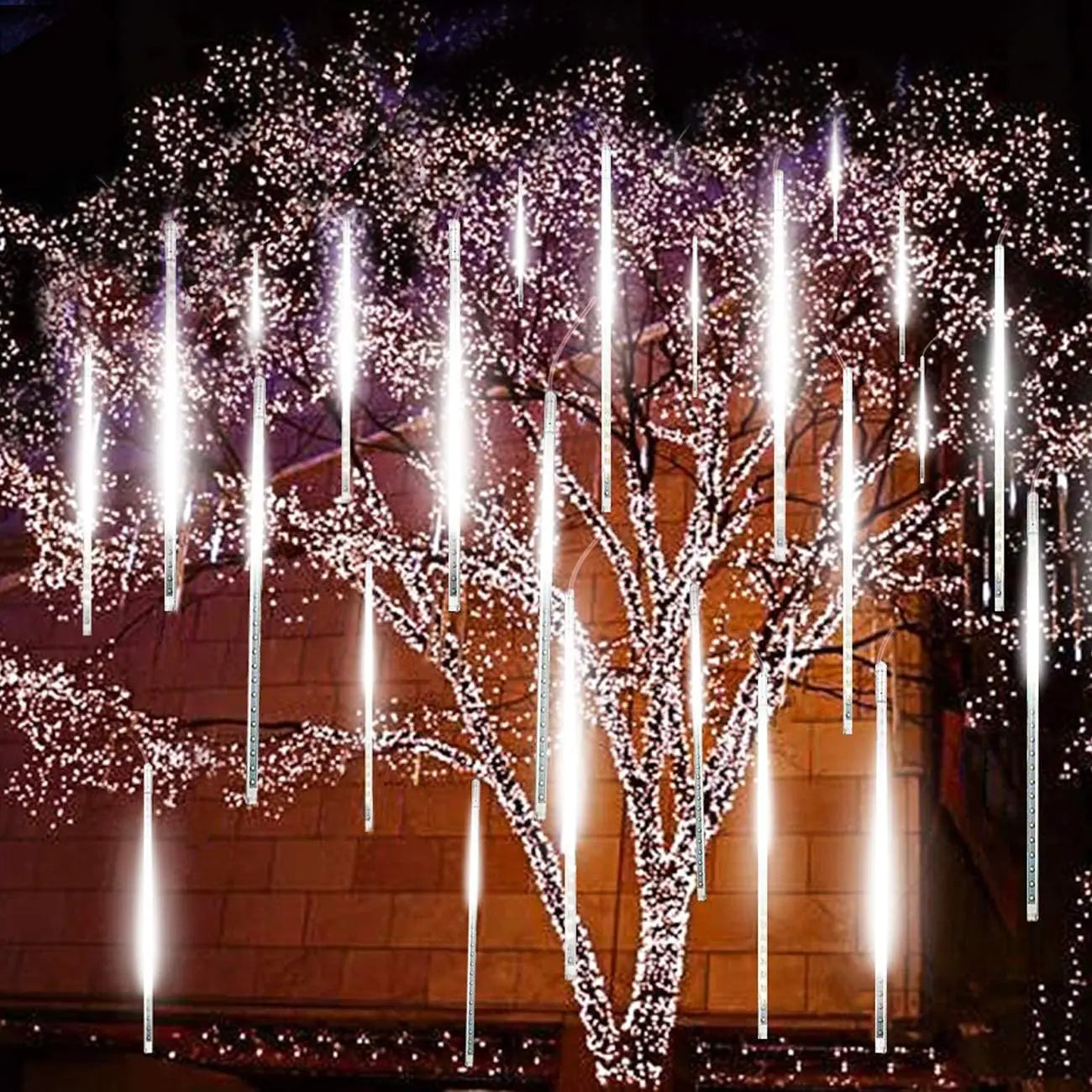 Christmas Lights Outdoor Meteor Shower Lights 8 Tubes Snow Falling Rain Cascading Icicle Lights for Tree Garden Decorations