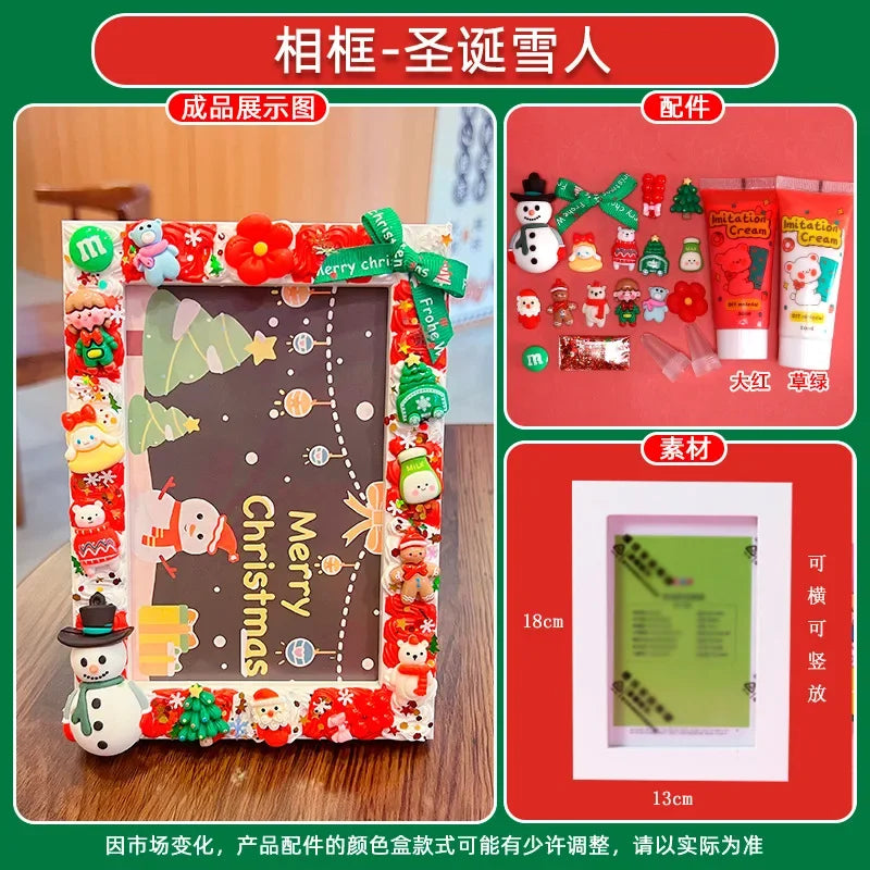 Christmas Holiday Gifts DIY Cream Gum 6 Inches Photo Frame Material Pack Handmade Production Cartoon Photo Frame Wooden