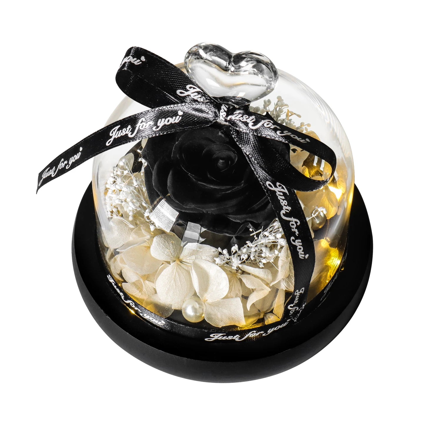 Gifts for Girls Eternal Flowers In Heart Glass Dome with Led Light Forever Preserved Rose Wedding Gift for Mom Women Girlfriend