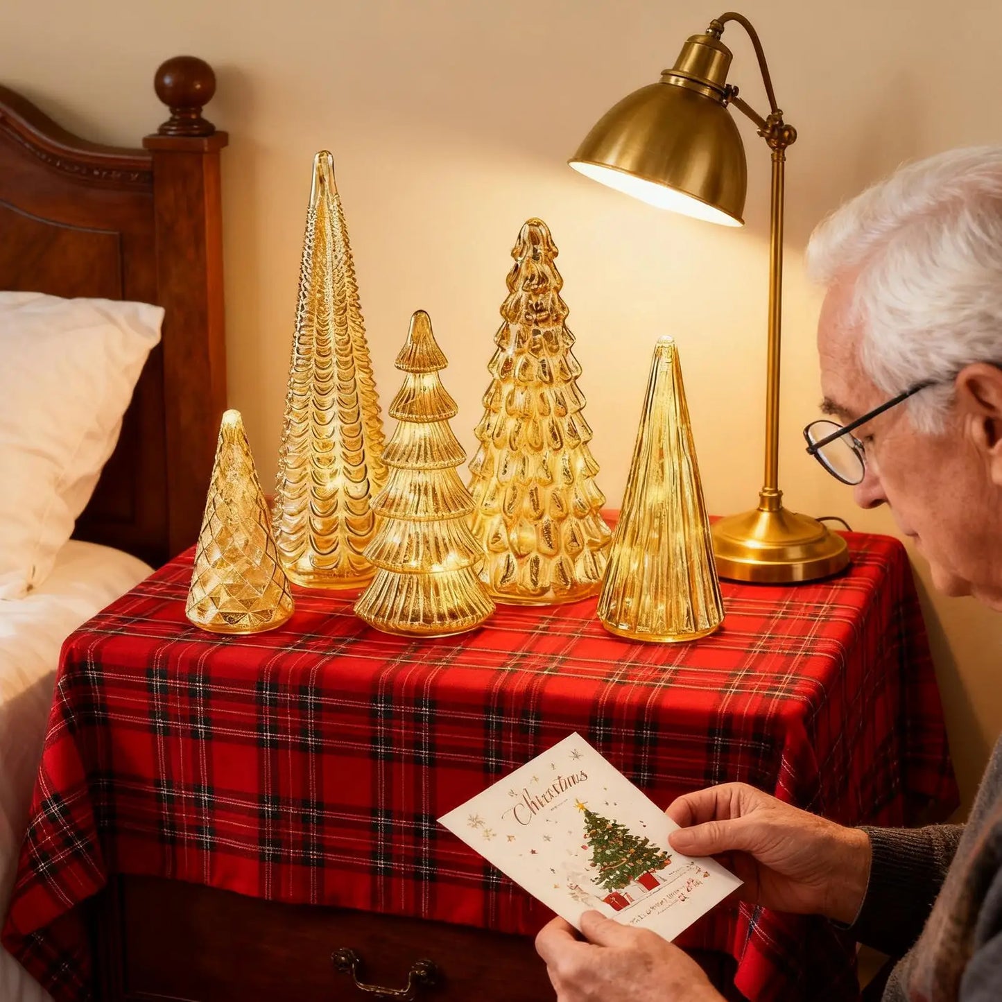 Christmas Trees with Lights 5 Pieces Acrylic LED Small Home Decor LED Light Up Christmas Tree for Outdoor Desk Table Fireplace