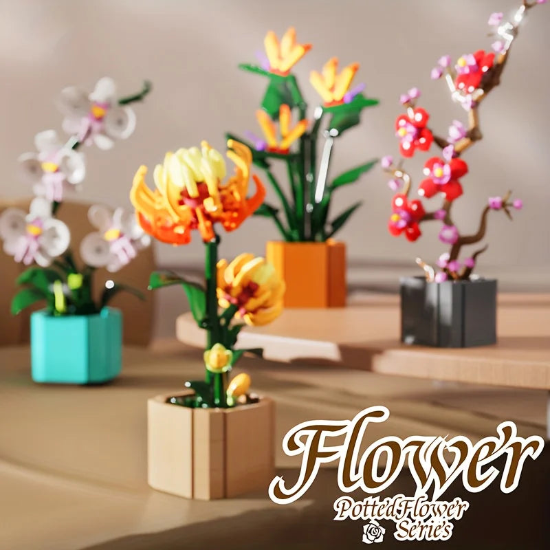 Miniature potted orchids, magnolias, paradise birds, chrysanthemums building blocks, Valentine's Day and Mother's Day gifts