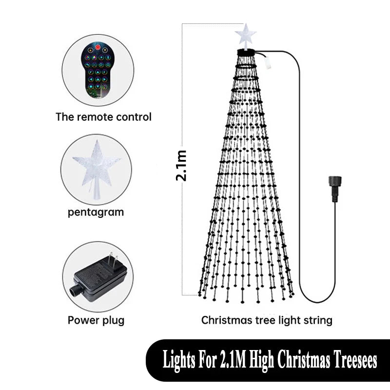 Christmas Tree Lights Smart RGB LED String Lights With Star Topper Music Sync Timer Bluetooth App Controlled Holiday Lighting
