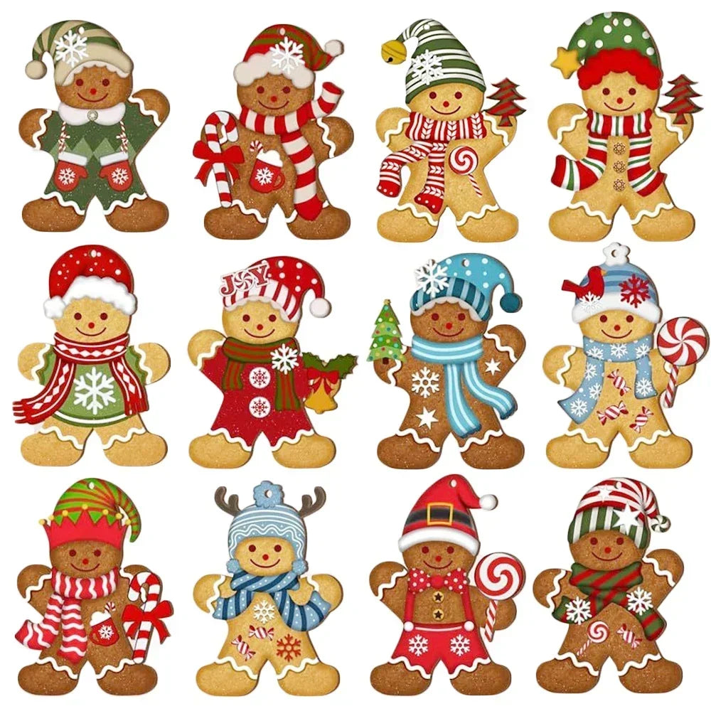Cute Cartoon Gingerbread Man Ornaments Christmas Tree Wooden Hanging Decorations Pendants Xmas DIY Hangings Home Decor