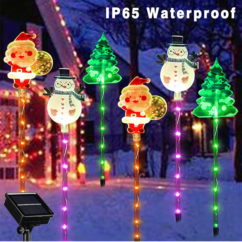 Solar Santa & Elk Lawn Lights Set