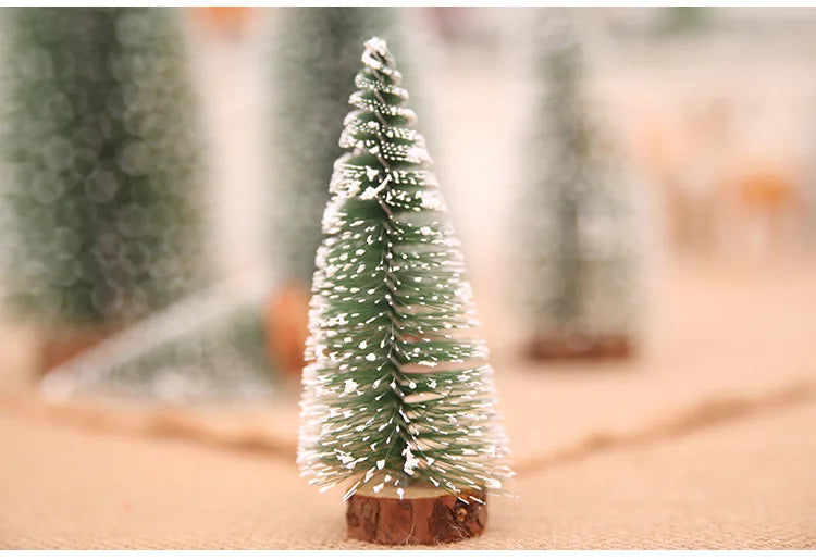 Mini Christmas Tree Decor with Snow Covered Pine DIY Ornaments Winter Snow Ornaments Trees for Xmas Party Home Party bar