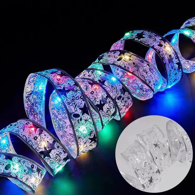 Christmas Decoration LED Ribbon Lights Christmas Tree Ornaments DIY Lace Bows String Light Navidad Home Decoration New Year 2025