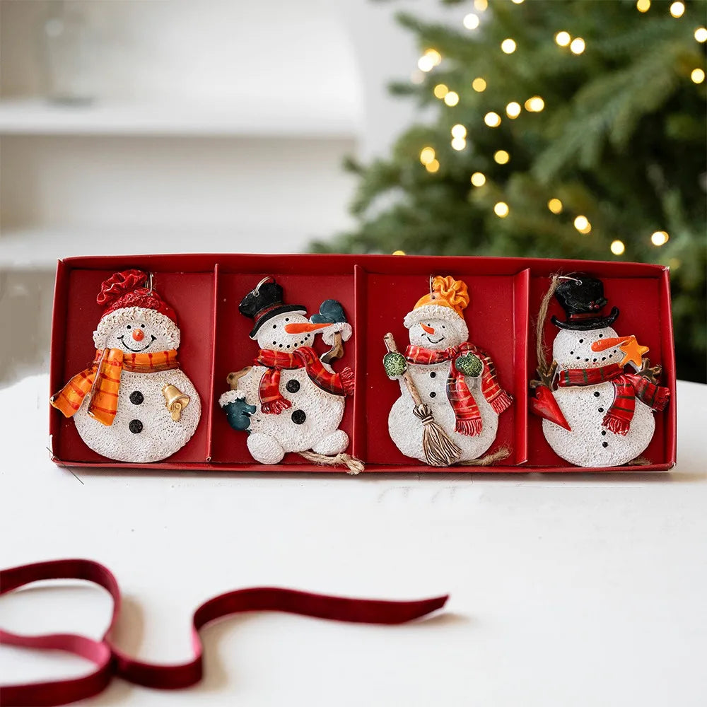 Cartoon Christmas Hanging Ornaments Handcrafted Tree Wooden Beaded String Snowman Pendant Decoration