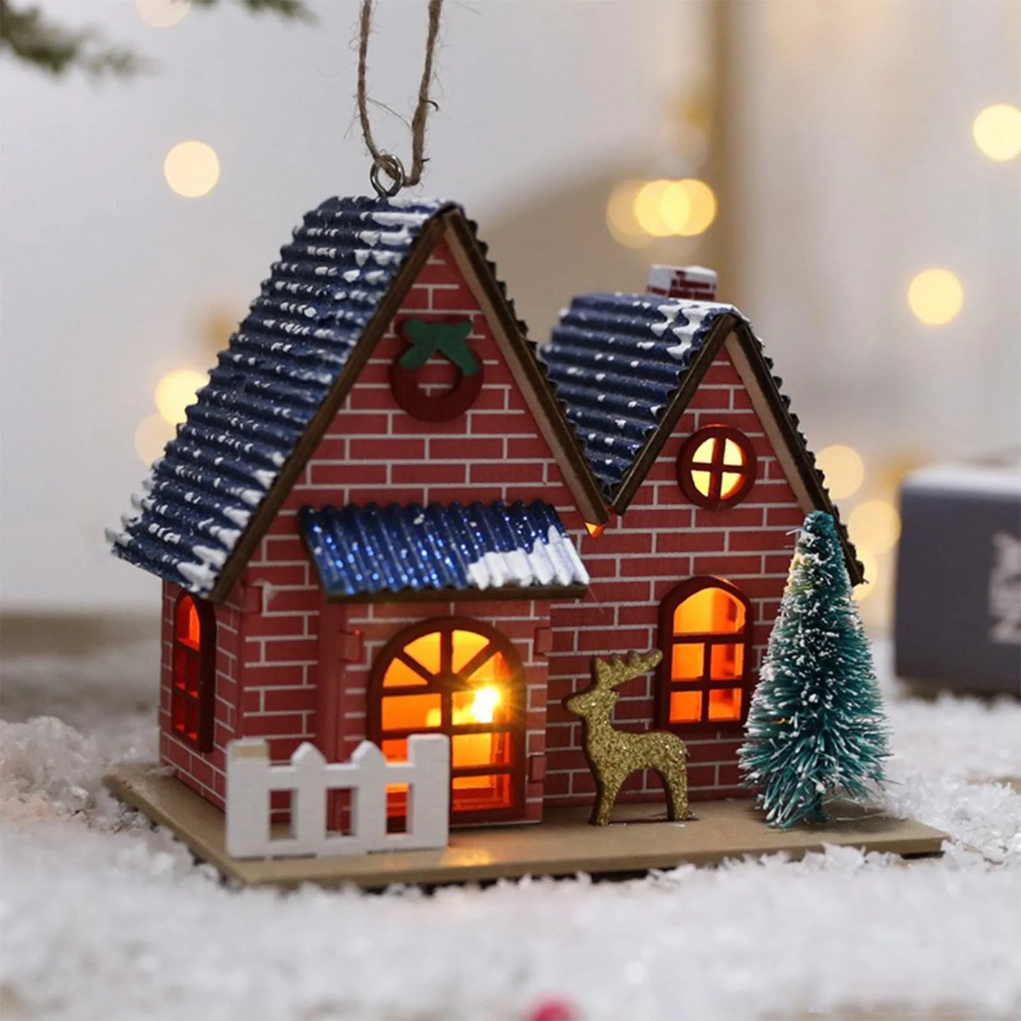 Christmas Wooden House Ornaments Christmas Tree Hanging Ornaments Christmas Party Decoration Holiday Gift Wooden Crafts