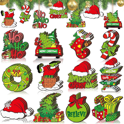 12PCS Christmas-themed decorative ornaments, full of a strong festive atmosphere. They cover a variety of classic Christmas elem