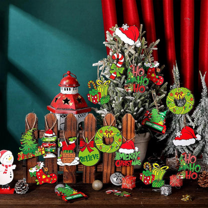 12PCS Christmas-themed decorative ornaments, full of a strong festive atmosphere. They cover a variety of classic Christmas elem