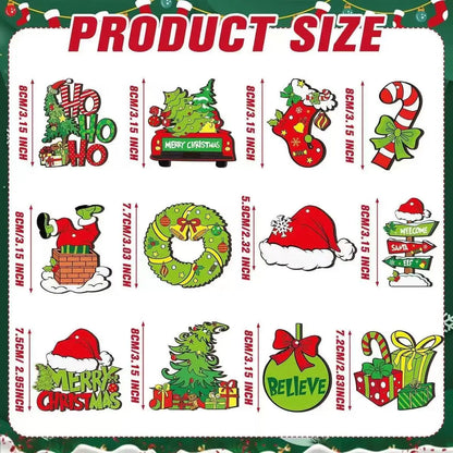 12PCS Christmas-themed decorative ornaments, full of a strong festive atmosphere. They cover a variety of classic Christmas elem