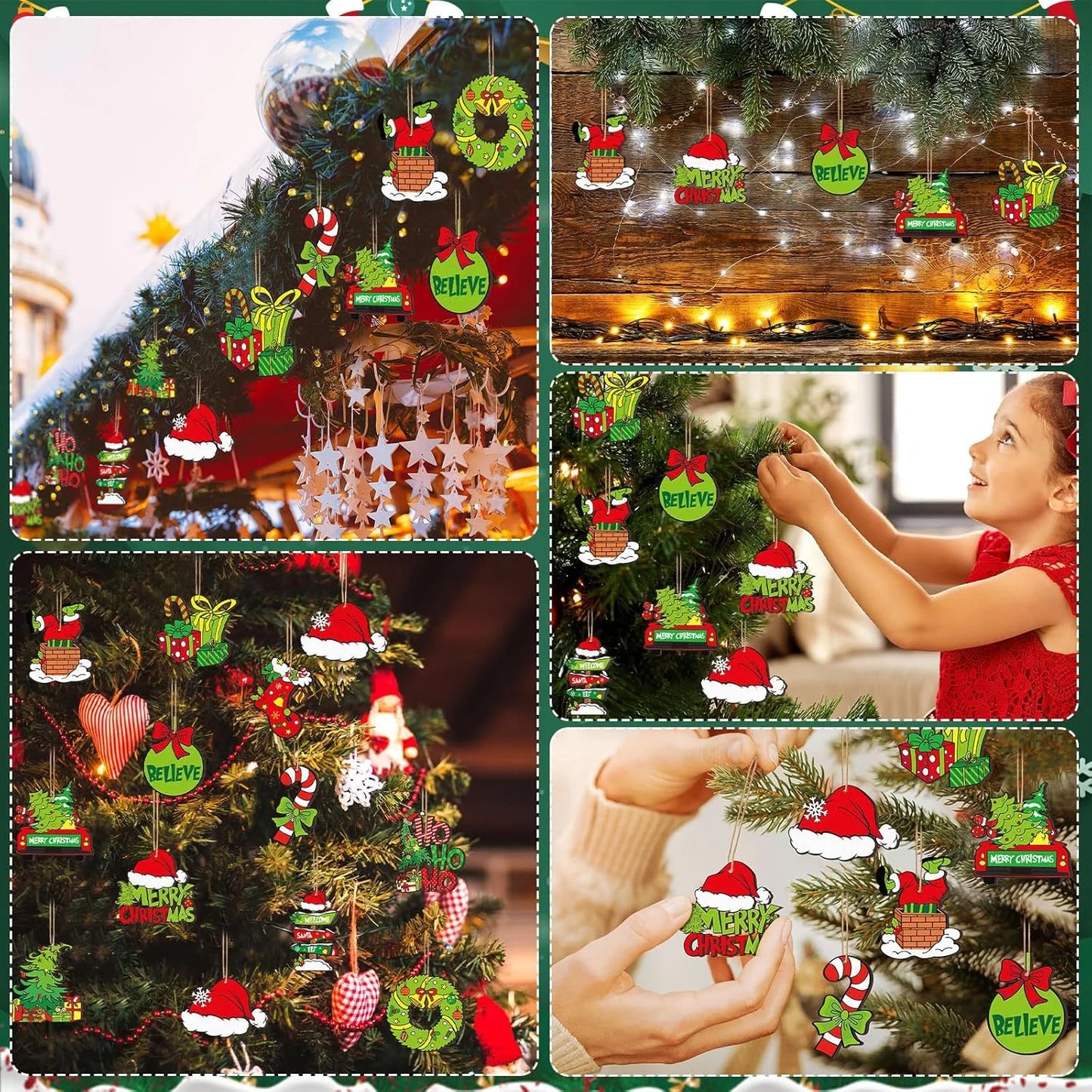 12PCS Christmas-themed decorative ornaments, full of a strong festive atmosphere. They cover a variety of classic Christmas elem