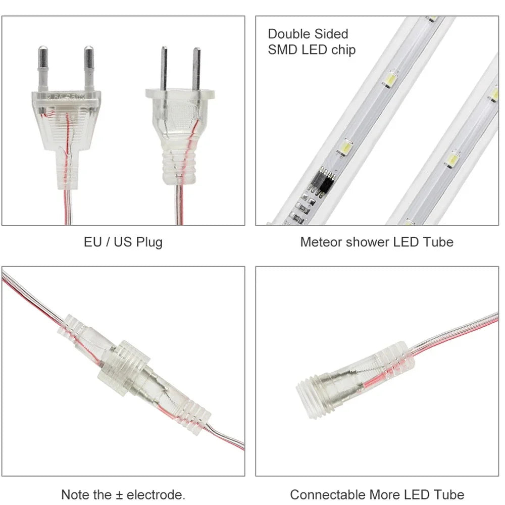 Christmas Lights Outdoor Meteor Shower Lights 8 Tubes Snow Falling Rain Cascading Icicle Lights for Tree Garden Decorations