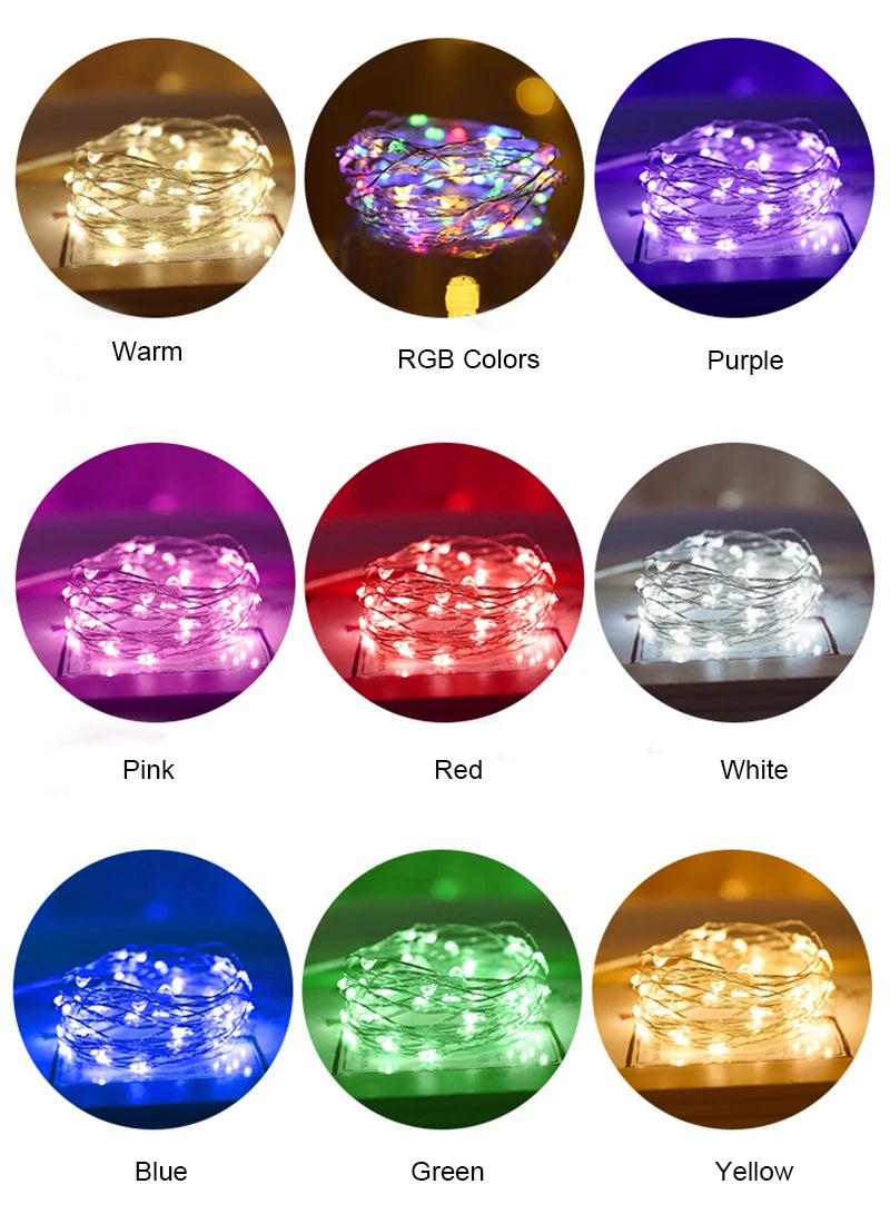 Battery Powered Christmas Decoration String Lights 3Mode Holiday RGB Coloful Fairy Light for Room Copper Wire Bottle Light Strip