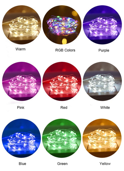 Battery Powered Christmas Decoration String Lights 3Mode Holiday RGB Coloful Fairy Light for Room Copper Wire Bottle Light Strip