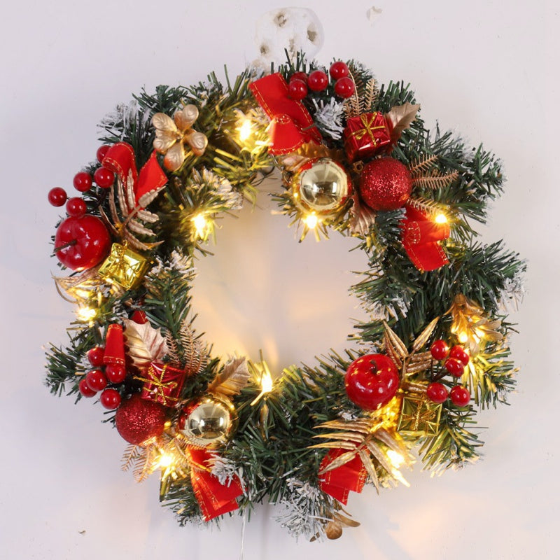 Merry Christmas Decorations For Home LED Glowing Garland Ornaments New Year Artificial Green Leaves Door Decor Hanging Wreath