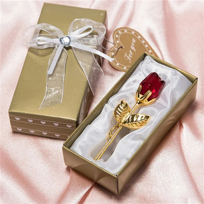 New Valentine's Day Lovers' Gift  X'mas Favors Souvenir Crystal Glass Rose Flower Figurines Craft Wedding Decoration Ornaments