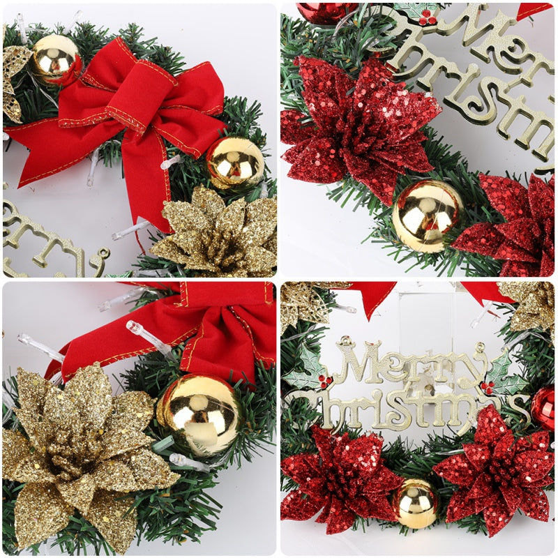 Merry Christmas Decorations For Home LED Glowing Garland Ornaments New Year Artificial Green Leaves Door Decor Hanging Wreath