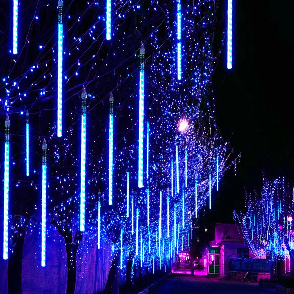 Christmas Lights Outdoor Meteor Shower Lights 8 Tubes Snow Falling Rain Cascading Icicle Lights for Tree Garden Decorations