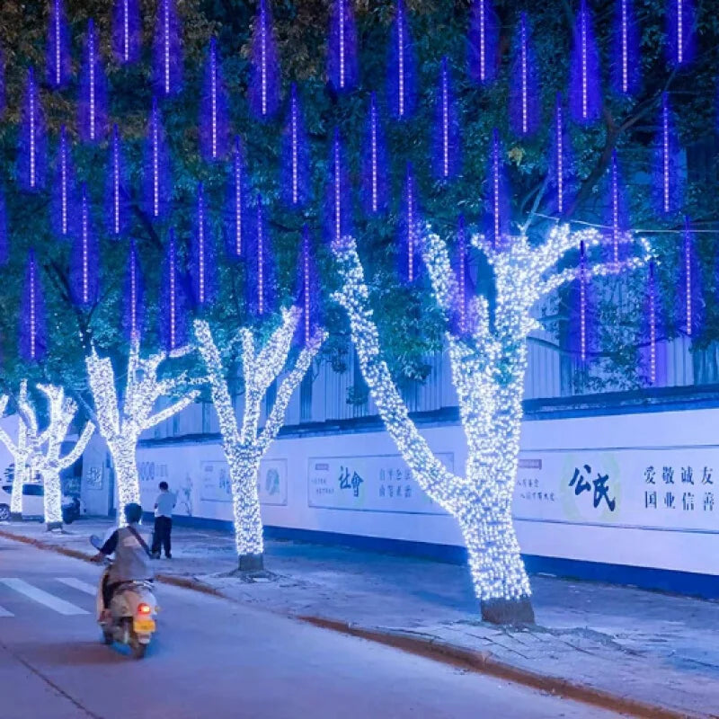 Christmas Lights Outdoor Meteor Shower Lights 8 Tubes Snow Falling Rain Cascading Icicle Lights for Tree Garden Decorations