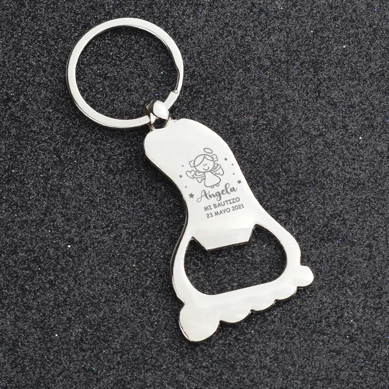 Baptism Gifts for Guests Christening Souvenirs Personalized Foot Shaped Keychain Bottle Openers 1st Birthday Favors