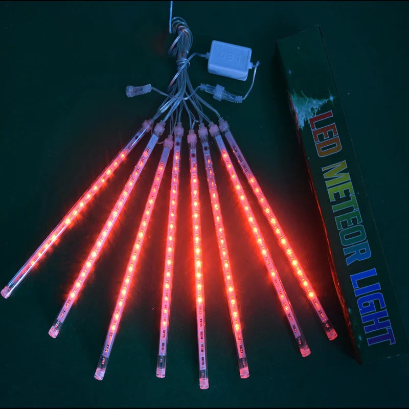 Christmas Lights Outdoor Meteor Shower Lights 8 Tubes Snow Falling Rain Cascading Icicle Lights for Tree Garden Decorations