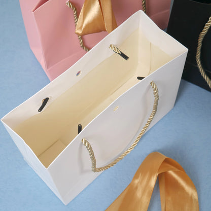 Gift Bags With Handles Paper Party Favor Handbag Bow Ribbon Jewelry Packing Birthday Wedding Graduation Celebration Present Wrap