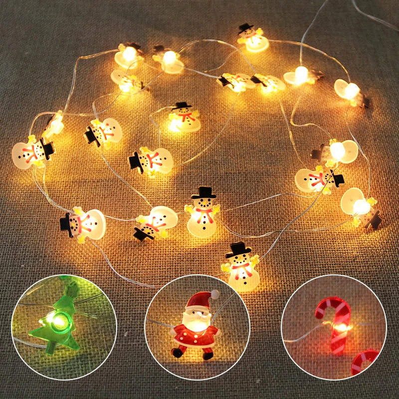 Christmas LED String Lights Santa Claus Snowflakes Snowman Xmas Tree Fairy Lights Garland Christmas Decorations for Home Navidad
