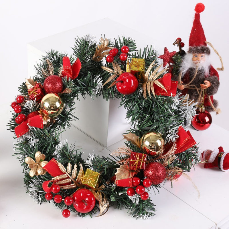 Merry Christmas Decorations For Home LED Glowing Garland Ornaments New Year Artificial Green Leaves Door Decor Hanging Wreath
