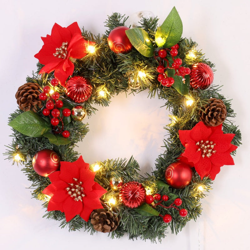 Merry Christmas Decorations For Home LED Glowing Garland Ornaments New Year Artificial Green Leaves Door Decor Hanging Wreath
