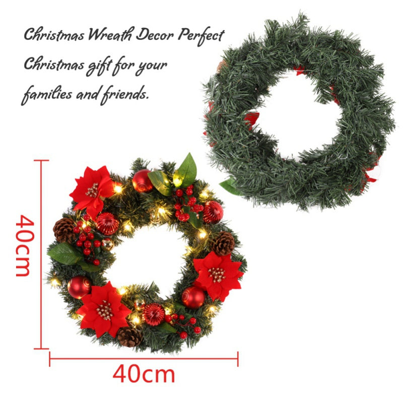 Merry Christmas Decorations For Home LED Glowing Garland Ornaments New Year Artificial Green Leaves Door Decor Hanging Wreath