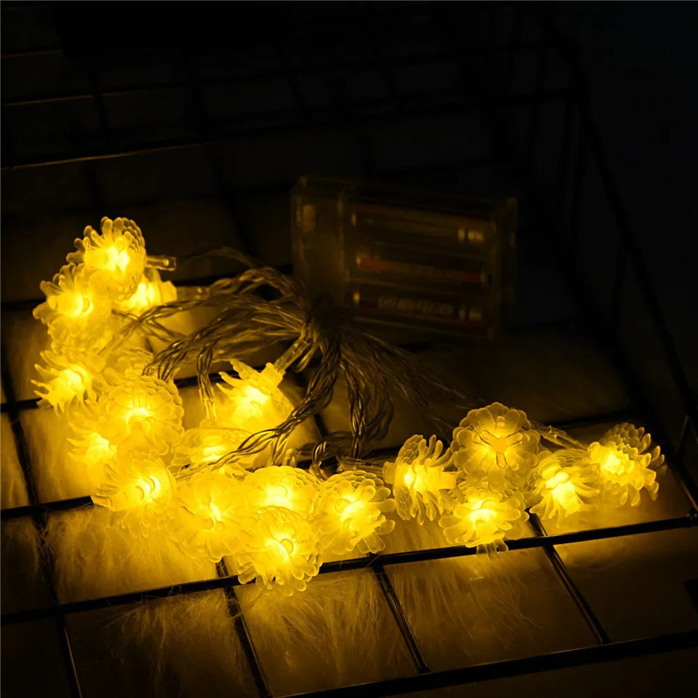 Christmas LED Pine Cone String Lights Battery Powered Decoration