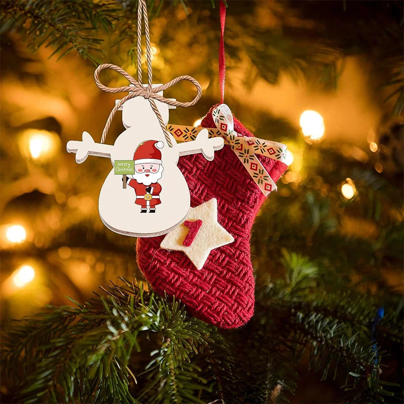 Christmas Wooden Ornaments Crafts Artificial Wooden Angel Snowman Christmas Tree Hanging Decoration DIY Home Party Gifts