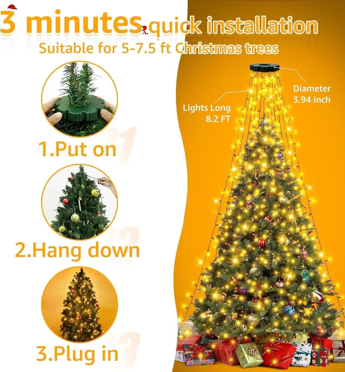 Christmas String Lights with Ring for Tree 2M 1.5M Christmas Tree Lights Xmas Fairy Lights for Christmas Tree Decorations