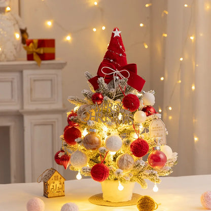 Christmas Tree DIY Set 35cm Xmas Tree with LED Lights Tabletop Ornament for Navidad Party Pine Flocked Snow Tree Decora Gift