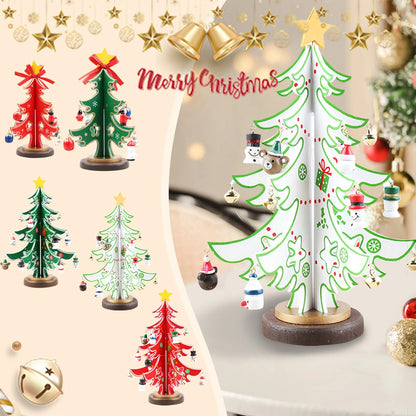 Christmas Wooden 3D Tree Ornament Festive Holiday Decor Tabletop Decoration Accessory Indoor Christmas Party Favor