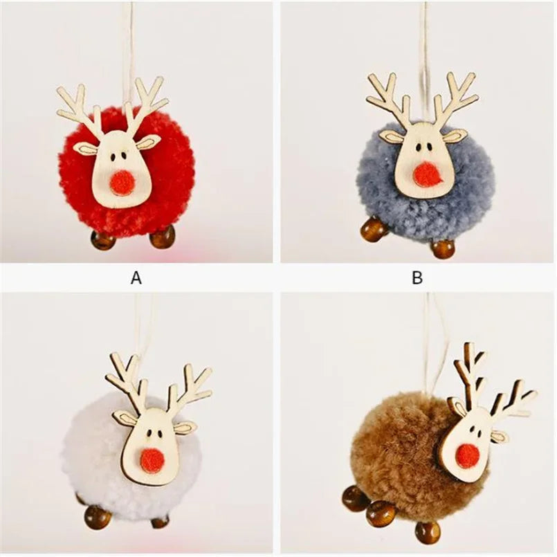 Christmas Ornaments Wooden Elk Hanging Pendant Ornament Christmas Tree Decor for Home New Year 2024 Noel Navidad Decorations