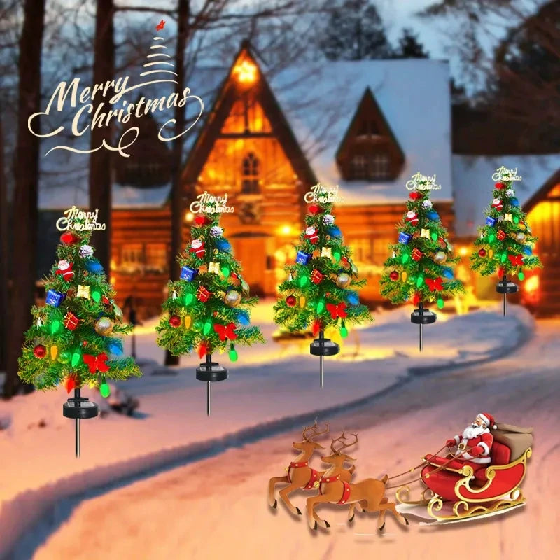 Christmas Tree LED Lights Solar Outdoor Decorative Lawn Garden Lamp Pathway Landscape Lighting for Holiday Festive Decor