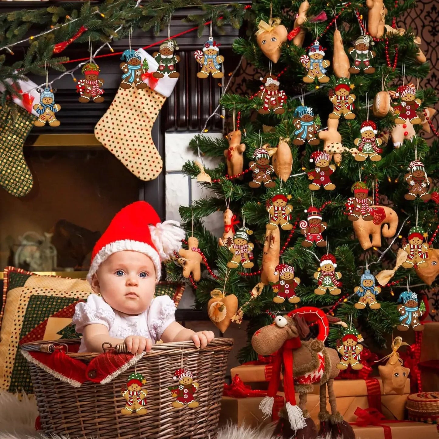 Cute Cartoon Gingerbread Man Ornaments Christmas Tree Wooden Hanging Decorations Pendants Xmas DIY Hangings Home Decor