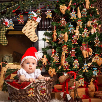 Cute Cartoon Gingerbread Man Ornaments Christmas Tree Wooden Hanging Decorations Pendants Xmas DIY Hangings Home Decor