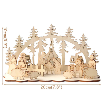 Christmas Wooden Ornaments Snowman Church Christmas Desktop Ornaments New Year Xmas Party Decorations for Home Navidad Gifts