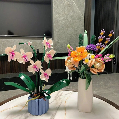 8 bouquets of eternal flowers, roses, orchids, succulents, building blocks, gifts for girls and children  Christmas Gifts