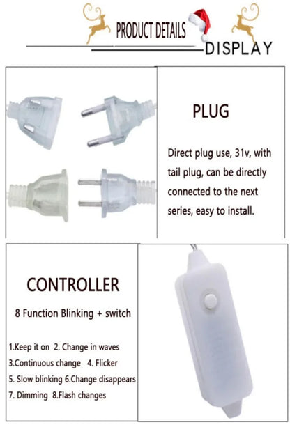 LED Holiday Light Christmas Decoration Lamp Room Decor Garland Santa Tree Moon and Star String Lights Decoration Accessories