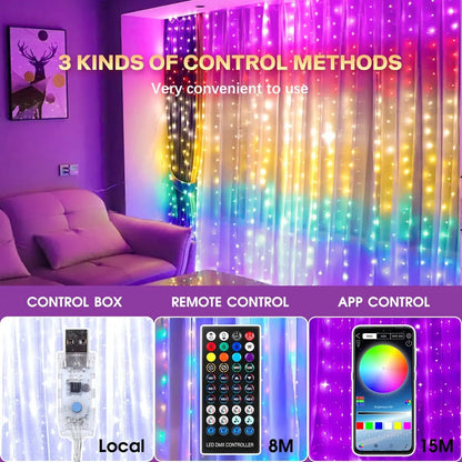 Smart LED String Lights RGB Christmas Decoration APP Remote USB Garland Curtain 3M Fairy Lamp Wedding Holiday Bedroom Outdoor