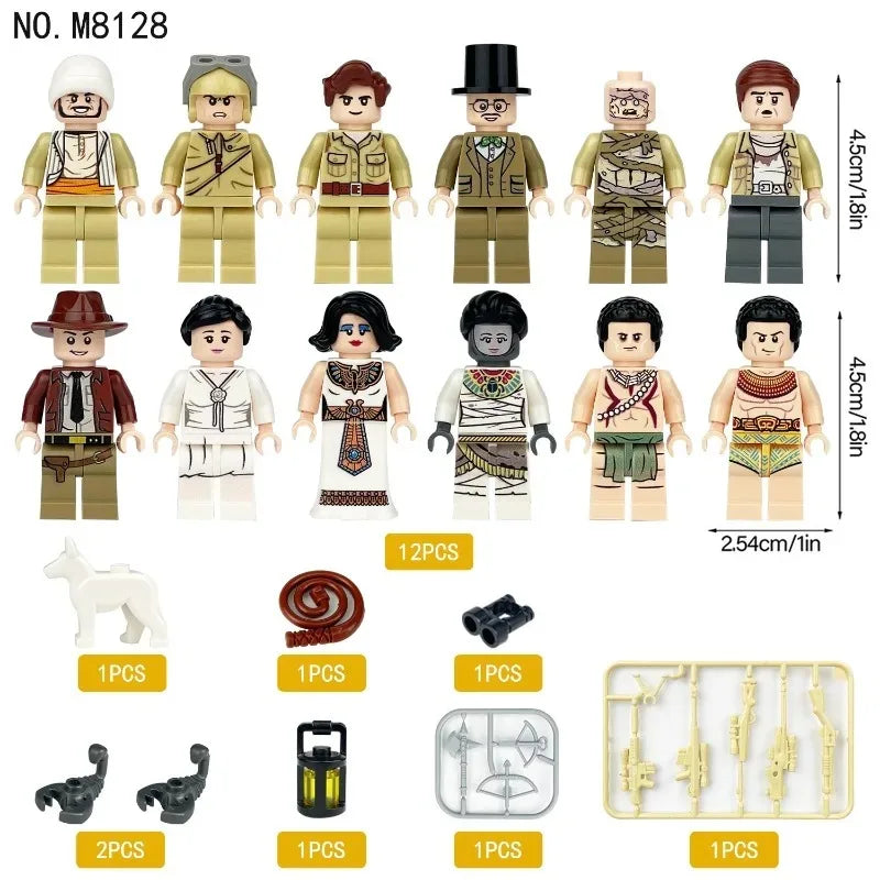 Gifts for guests, Egyptian dolls, M8128 children's assembled toys, birthday gifts, cartoon characters, mini dolls.