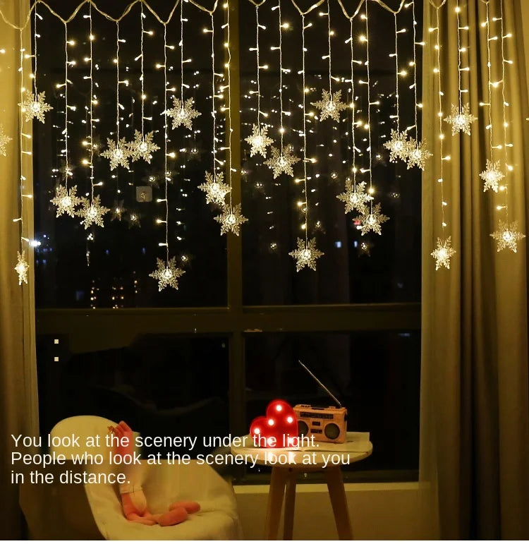 Christmas Snowflakes LED String Lights Flashing Fairy Curtain Lights  for Holiday Party Wedding Xmas Decoration Household Goods